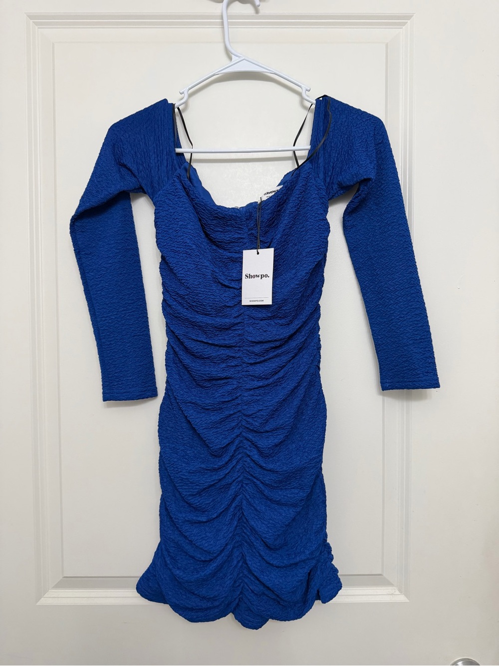 Showpo. Cobalt Blue Long Sleeve Ruched Bodycon Dress